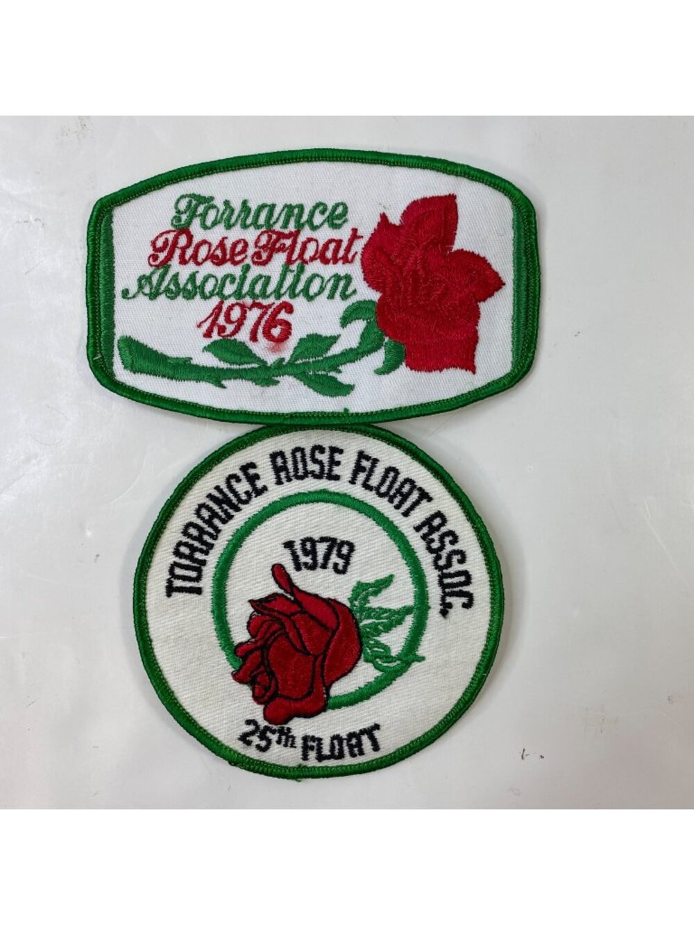 Vintage Torrance Rose Float Association Patches 1976 & 1979 Red Flower Emblems